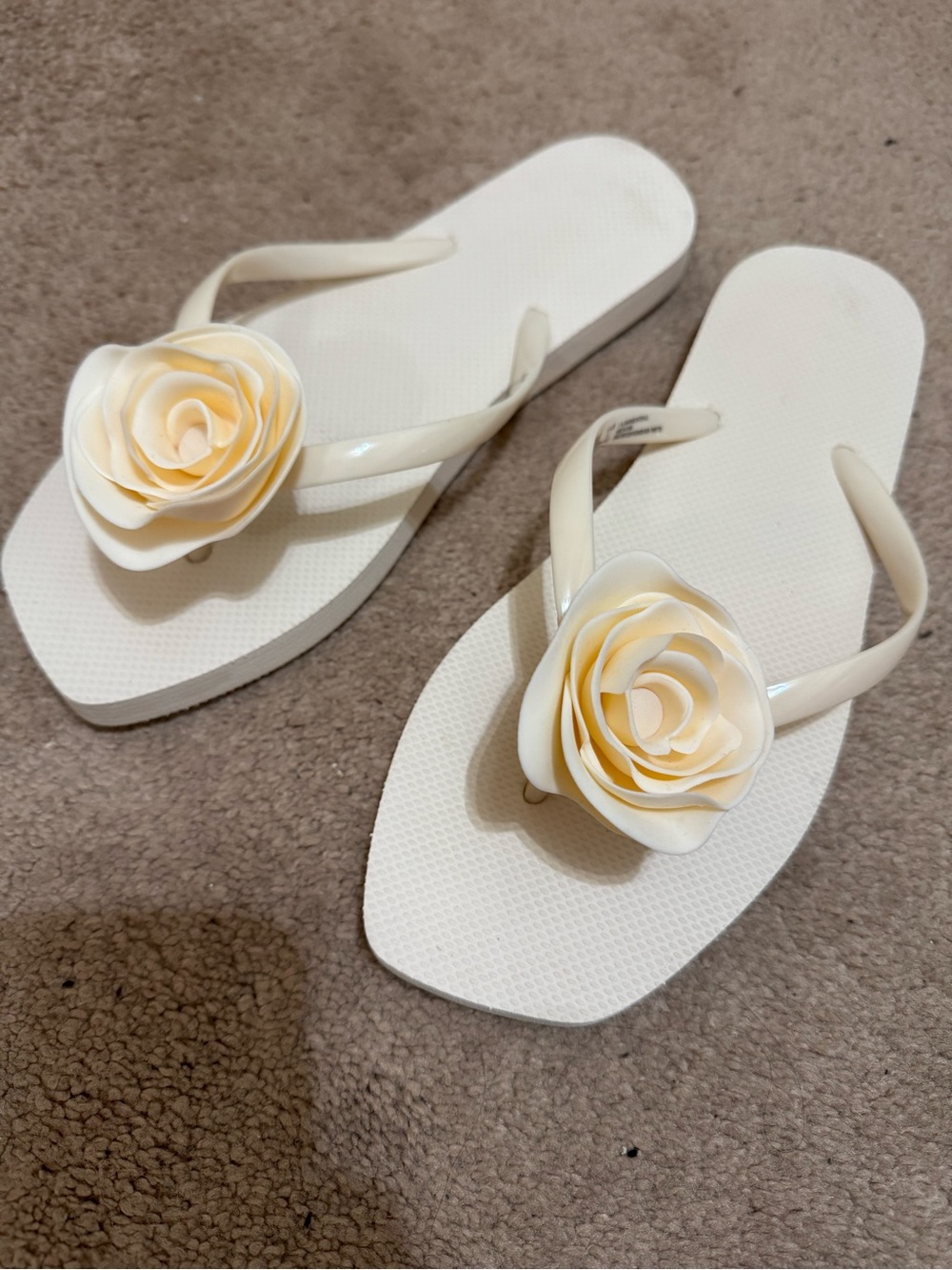 Cream white rose flip flops